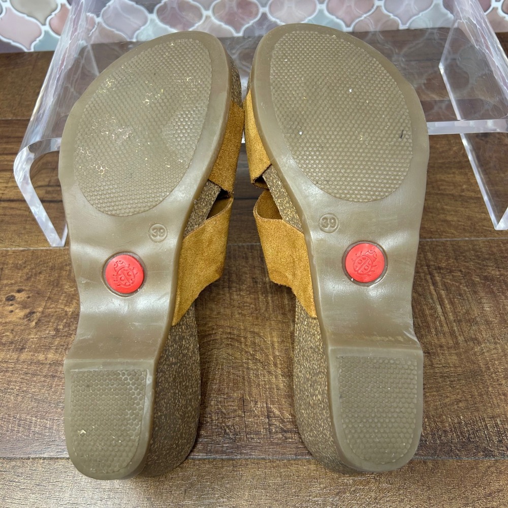 Womens Yokono Suede Criss-Cross Toe Loop Cork Slide Sandals Brown EU39 - Picture 8 of 14